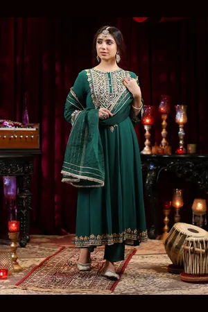 SCAKHI Ethnic Motifs Yoke Design Panelled A-Line Sequinned Kurta with Salwar & Dupatta