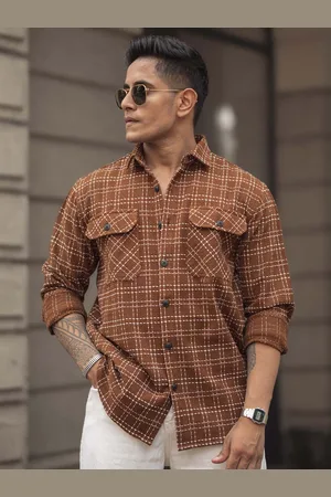 Powerlook Men Spread Collar Tartan Checked Casual Shirt
