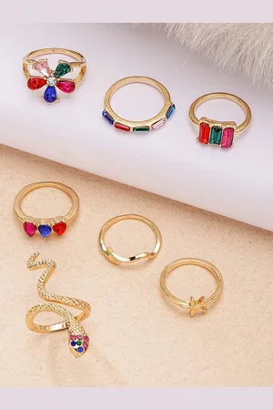 karatcart Set Of 7 Gold Plated CZ Stone Studded Finger Ring