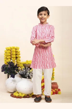 Cutiekins Boys Abstract Printed Mandarin Collar Straight Kurta with Pyjamas