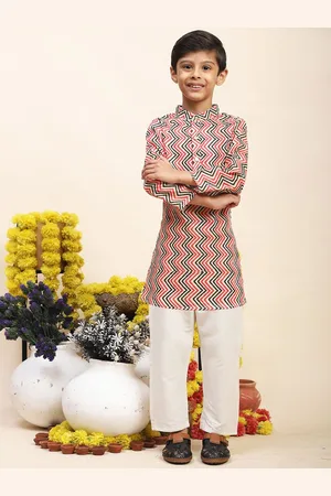 Cutiekins Boys Chevron Printed Regular Straight Kurta with Pyjamas