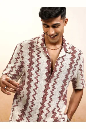 Highlander Men Crochet Cuban Collar Relaxed Shirt