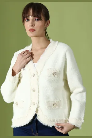 Kalini Self Design V-Neck Woollen Cardigan