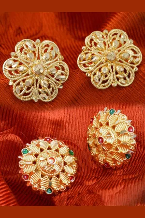DIVASTRI Set Of 2 Gold-Plated Stone Studded Circular Studs