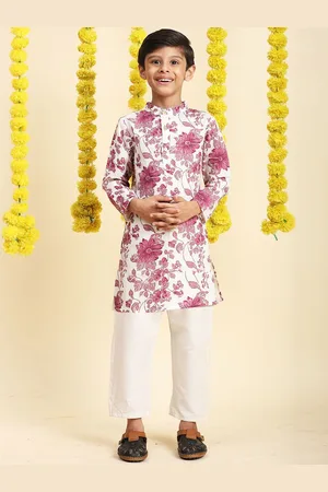 Cutiekins Boys Floral Printed Mandarin Collar Kurta with Pyjamas