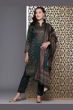 Cayman Women Ethnic Motifs Printed Regular Pure Wool Kurta with Trousers & Dupatta