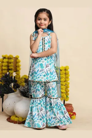 Cutiekins Girls Floral Printed Kurta With Sharara & Dupatta