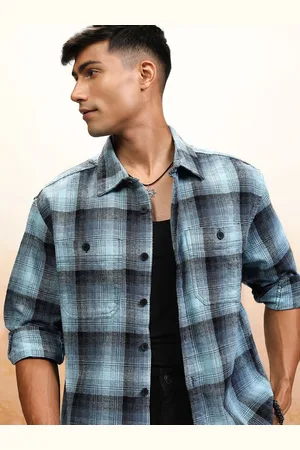 Highlander Men Oversized Textured Dobby Checked Overshirt