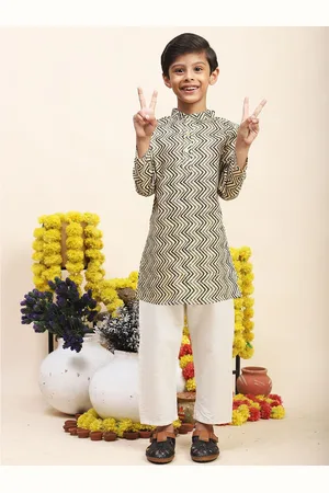 Cutiekins Boys Printed Mandarin Collar Kurta With Pyjamas