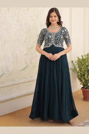 Kalini Floral Embroidered Sequinned Georgette Fit & Flare Maxi Dress