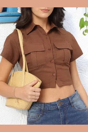 DressBerry Functional Fashion Pleated Pocket Crop Shirt