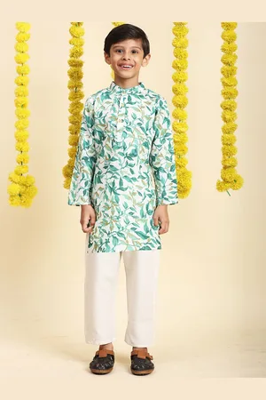 Cutiekins Boys Floral Printed Straight Cotton Kurta with Pyjamas
