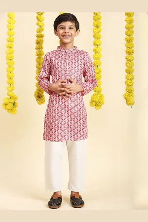 Cutiekins Boys Ethnic Motifs Printed Mandarin Collar Cotton Straight Kurta with Pyjamas