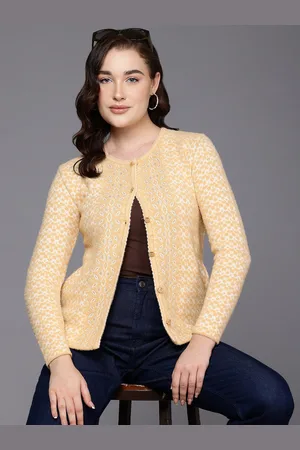 Cayman Women Floral Design Woollen Cardigan