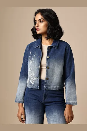 Chemistry Women Spread Collar Ombre Printed Cotton Casual Denim Jacket
