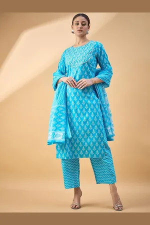 Deewa Women Floral Printed Regular Pure Cotton Kurta with Trousers & With Dupatta