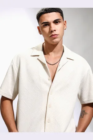 Highlander Men Cuban Collar Half Sleeve Relaxed Jacquard Knit Shirt