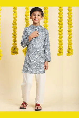 Cutiekins Boys Paisley Printed Regular Cotton Kurta with Pyjamas