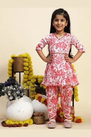 Cutiekins Girls Floral Printed Regular Gotta Patti Kurta with Dhoti Pants