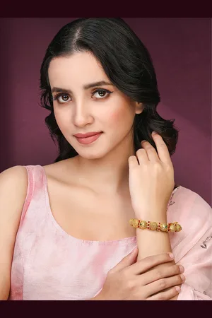 Peora Gold-Plated Stone-Studded Kada Bangle