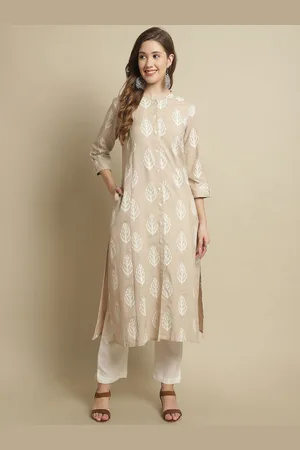 Pistaa Floral Printed Mandarin Collar Cotton A-Line Kurta