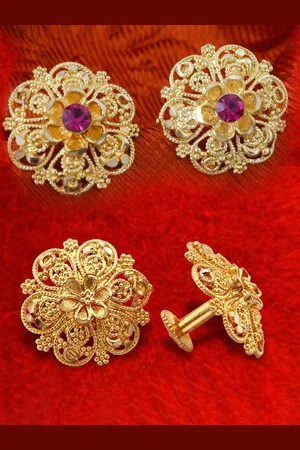 DIVASTRI Set Of 2 Gold-Plated Stone Studded Circular Studs