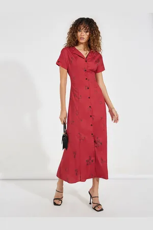 Styli Women Floral Print Short Sleeves A-Line Maxi Dress