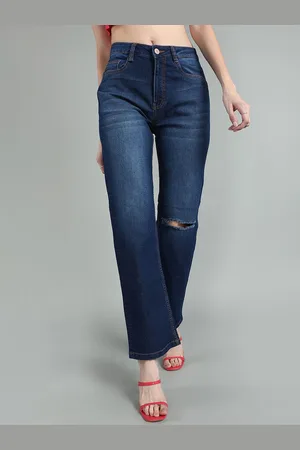 BAESD Women High-Rise Slash Knee Light Fade Stretchable Jeans