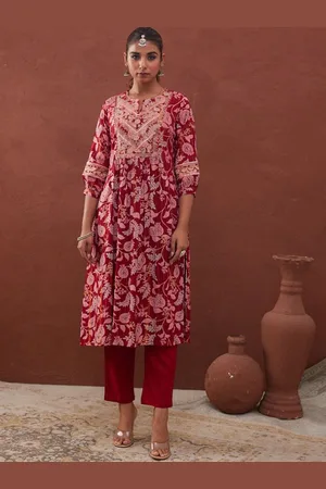 HERE&NOW Floral Printed Sequinned Anarkali Kurta With Trouser