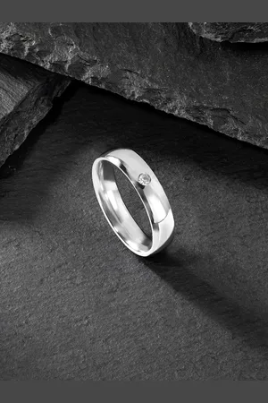 Peora Men Silver-Plated 316L Stainless Steel CZ Studded Finger Ring