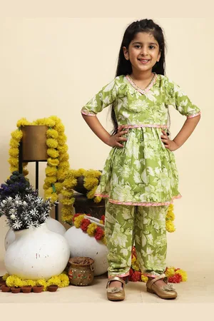 Cutiekins Girls Floral Printed Regular Kurta with Dhoti Pants