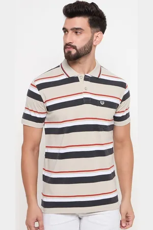 Duke Men Striped Polo Collar Cotton T-shirt