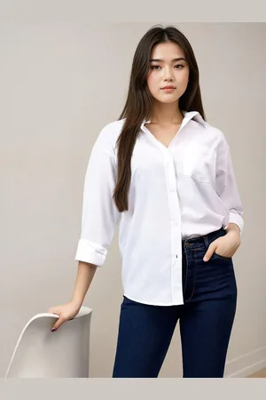 KOTTY Women Spread Collar Solid Cotton Relaxed Fit Casual Shirt