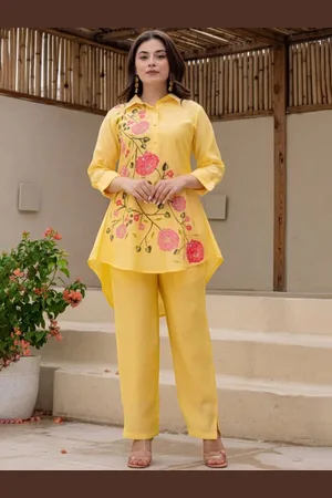 AUTUMN LANE Shirt Collar Printed Cotton Top With Trouser