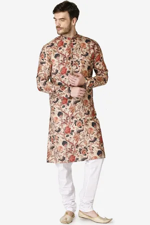 TABARD Floral Printed Mandarin Collar Jacquard Straight Kurta