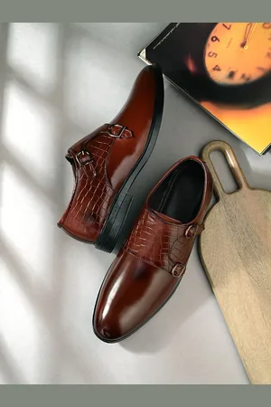 HERE&NOW Men Textured PU Formal Monk Shoes