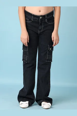 V-Mart Girls Cotton Regular Fit Mid-Rise Clean Look Cargo Styles Stretchable Jeans