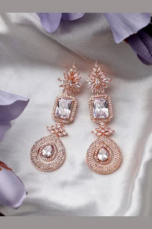 Cardinal Rose Gold-Plated Contemporary American Diamond Drop Earrings