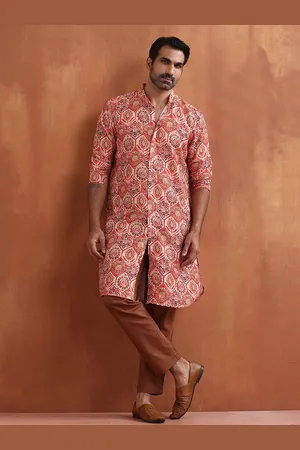 trueBrowns Ethnic Motifs Printed Mandarin Collar Straight Kurta