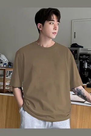 clafoutis Men Drop-Shoulder Sleeves Applique Cotton T-shirt