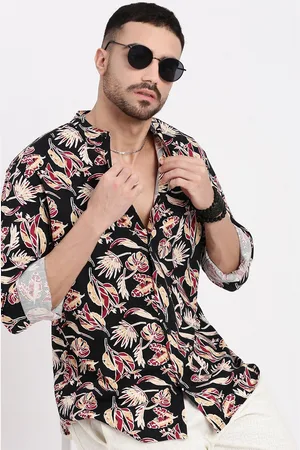 SHOWOFF Men Smart Mandarin Collar Floral Printed Cotton Slim Fit Casual Shirt