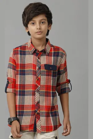 UNDER FOURTEEN ONLY Boys Spread Collar Tartan Checked Cotton Casual Shirt