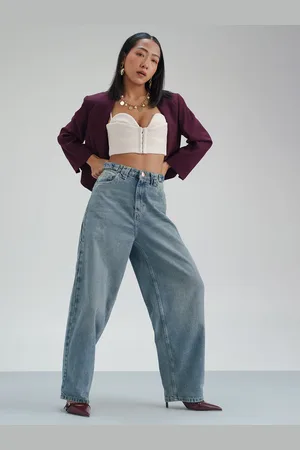 FREAKINS Women Balloon Fit High-Rise Wide Leg Jeans