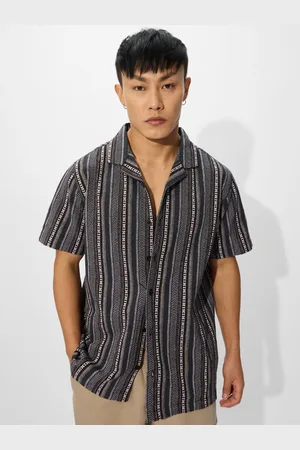 The Souled Store Men Cuban Collar Textured Cotton Casual Shirt