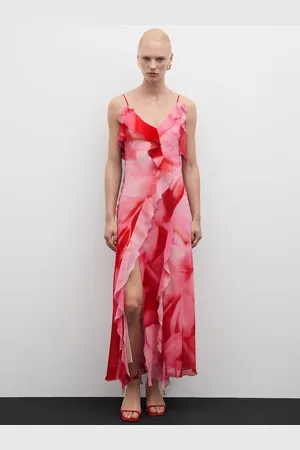 MANGO Tie & Dye Dyed Shoulder Straps Front Slit Maxi Dress