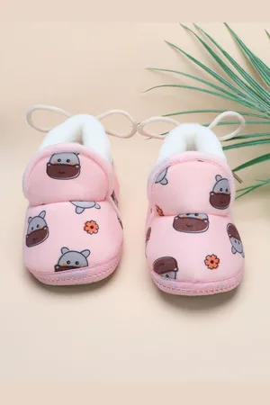Baby Moo Girls Cotton Soft Slip-On Anti-Skid Plush Warm Booties