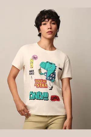ONLY Women Typography Printed Round Neck Cotton T-shirt