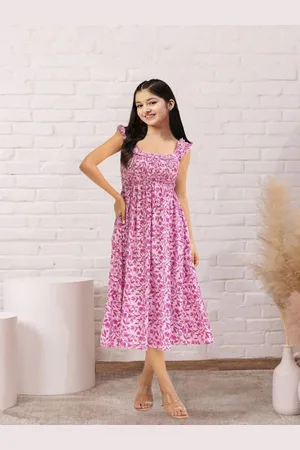 BAESD Girls Printed Crepe Fit & Flare Midi Dress