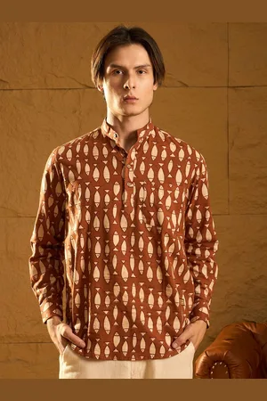 DENNISON Fish Block Printed Cotton Short Kurta