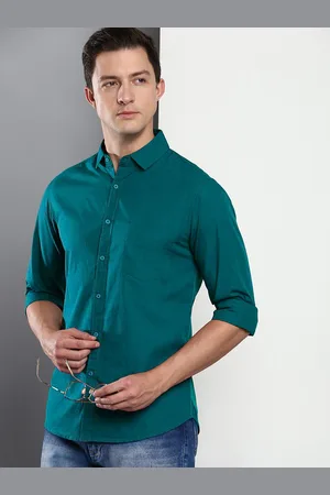 Provogue Men India Slim Spread Collar Solid Cotton Casual Shirt